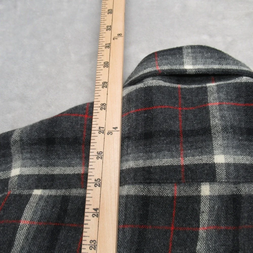 Sears Roebuck Shirt Mens Medium Gray Plaid Red Stripe Button‎ Wool Blend VTG 70s